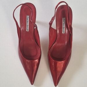 CHARLES DAVID Glossy Red Patent Leather Slingbacks - Size 8.5